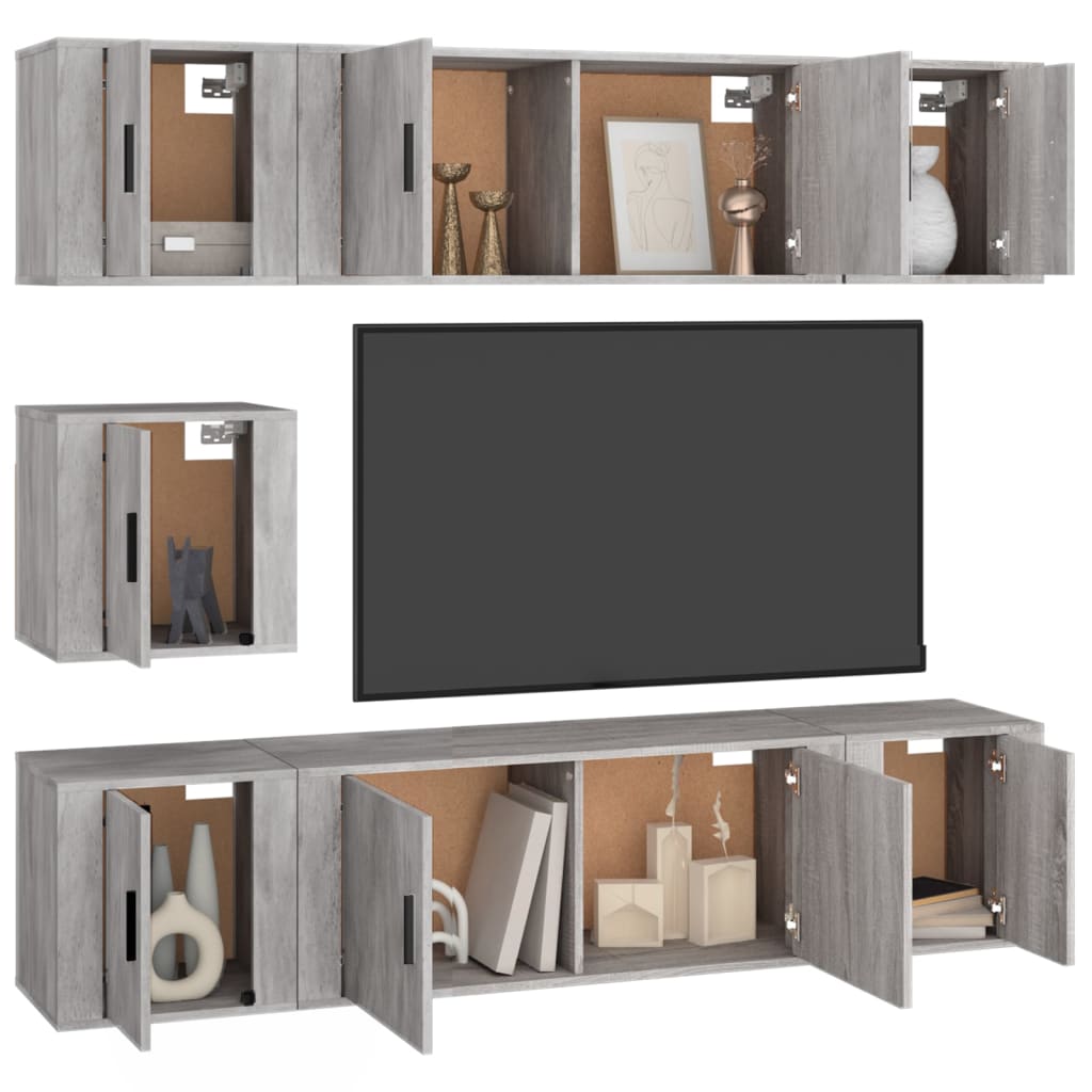 Conjunto móveis de TV 7 pcs madeira processada cinzento cimento