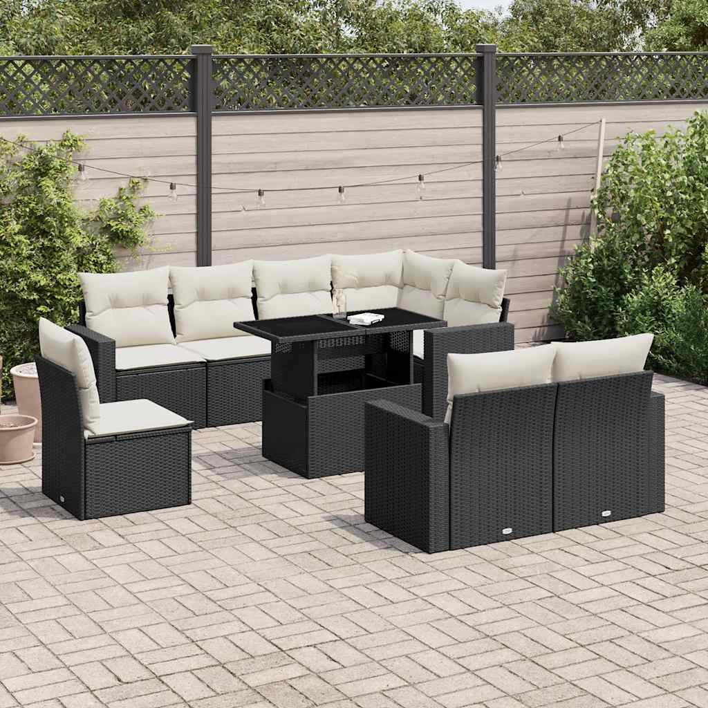 9 Pcs conjunto de sofás p/ jardim c/ almofadões vime PE preto