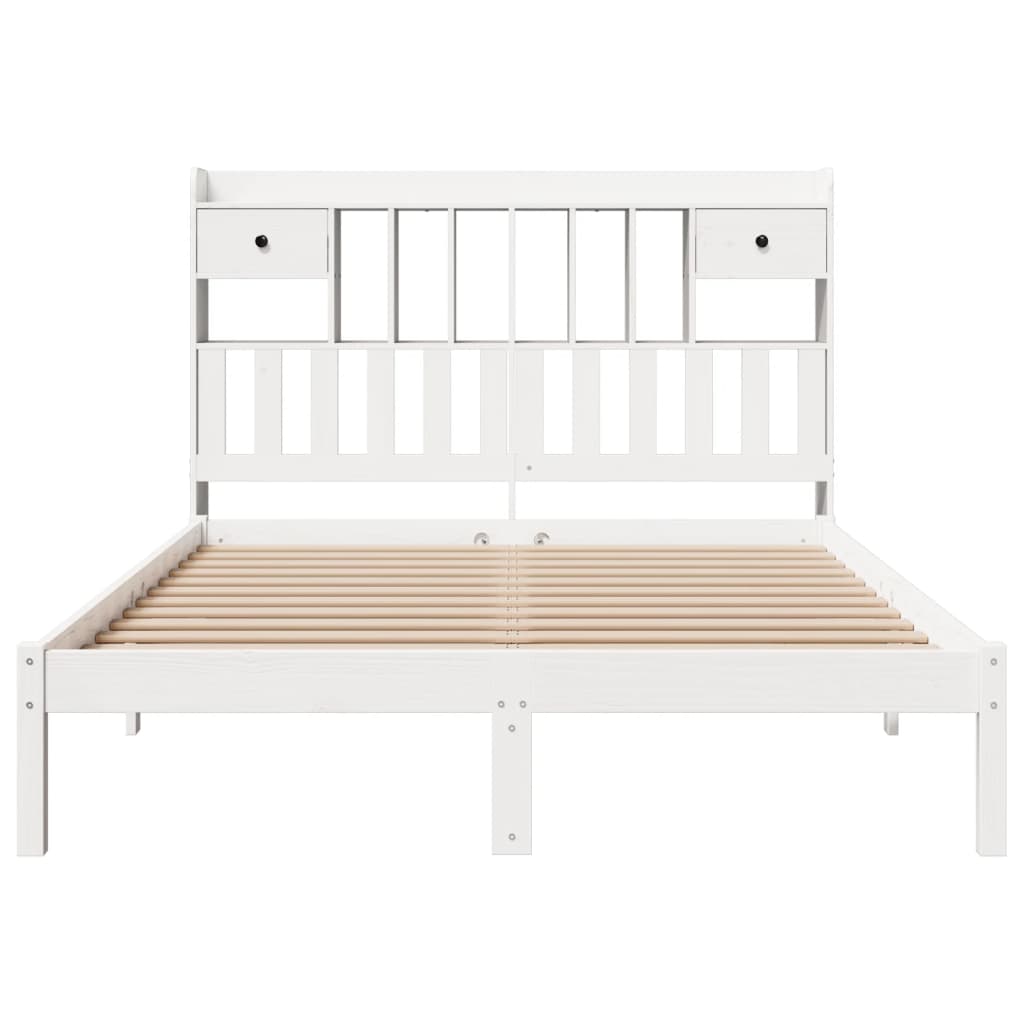 Cama com estante sem colchão 140x200 cm pinho maciço branco