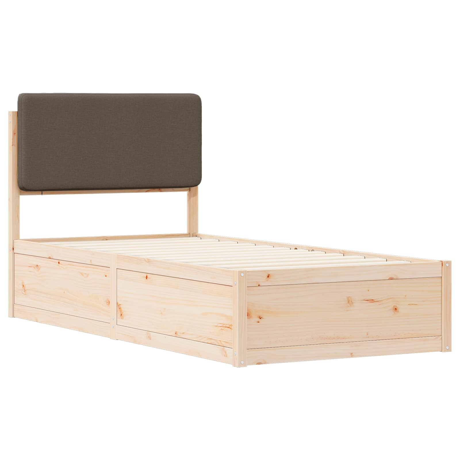 Estrutura de cama com cabeceira estofada cinzento-acastanhado