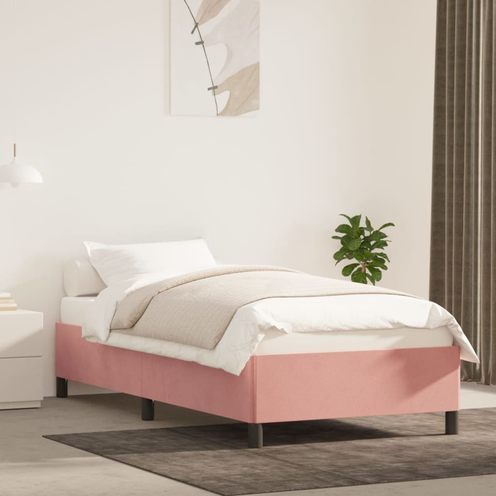 Estrutura de cama sem colchão 90x190 cm veludo rosa