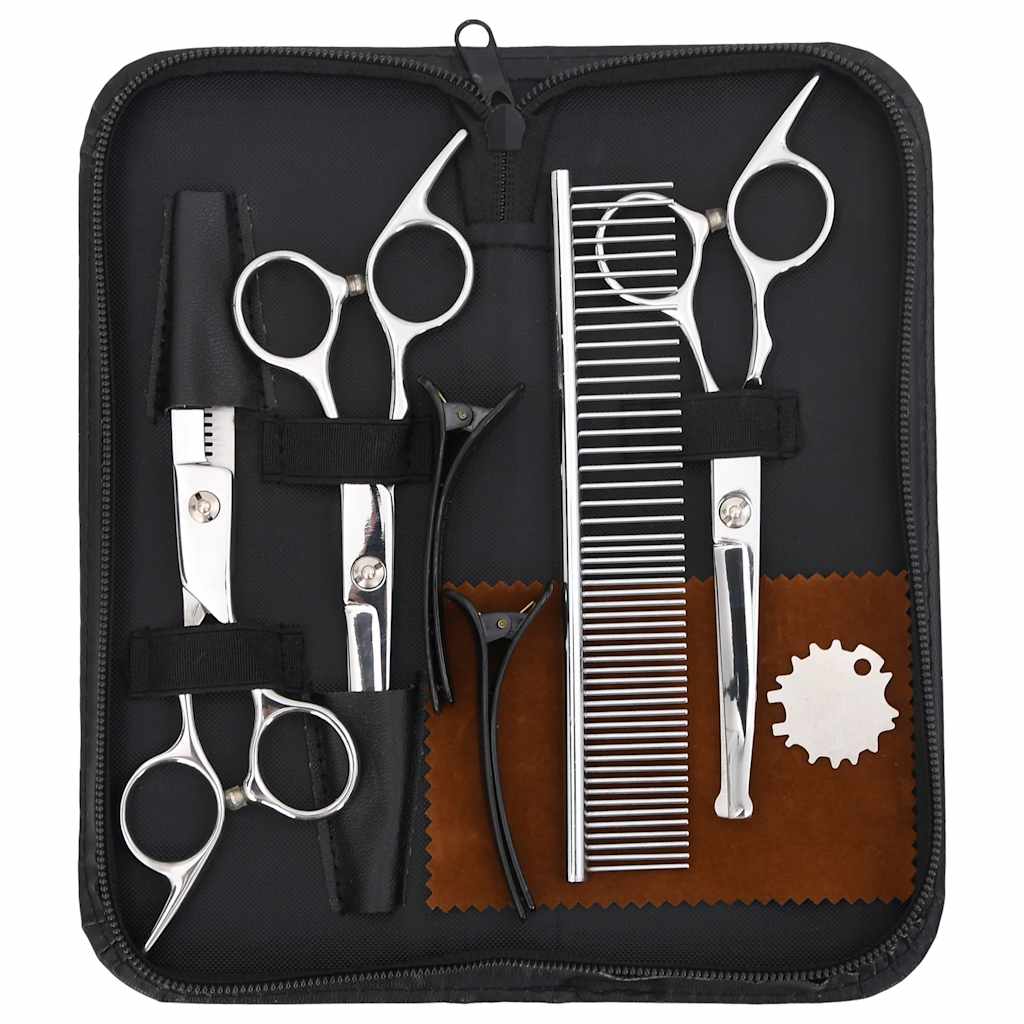7 Pcs conjunto de tesouras de tosquia para cães aço inoxidável