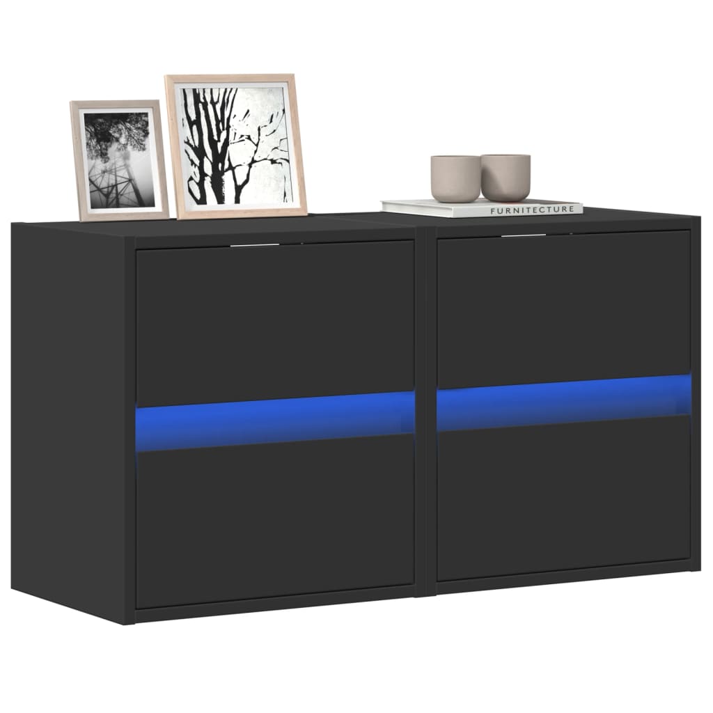 Móveis de parede p/ TV com luzes LED 2 pcs 41x31x45 cm preto