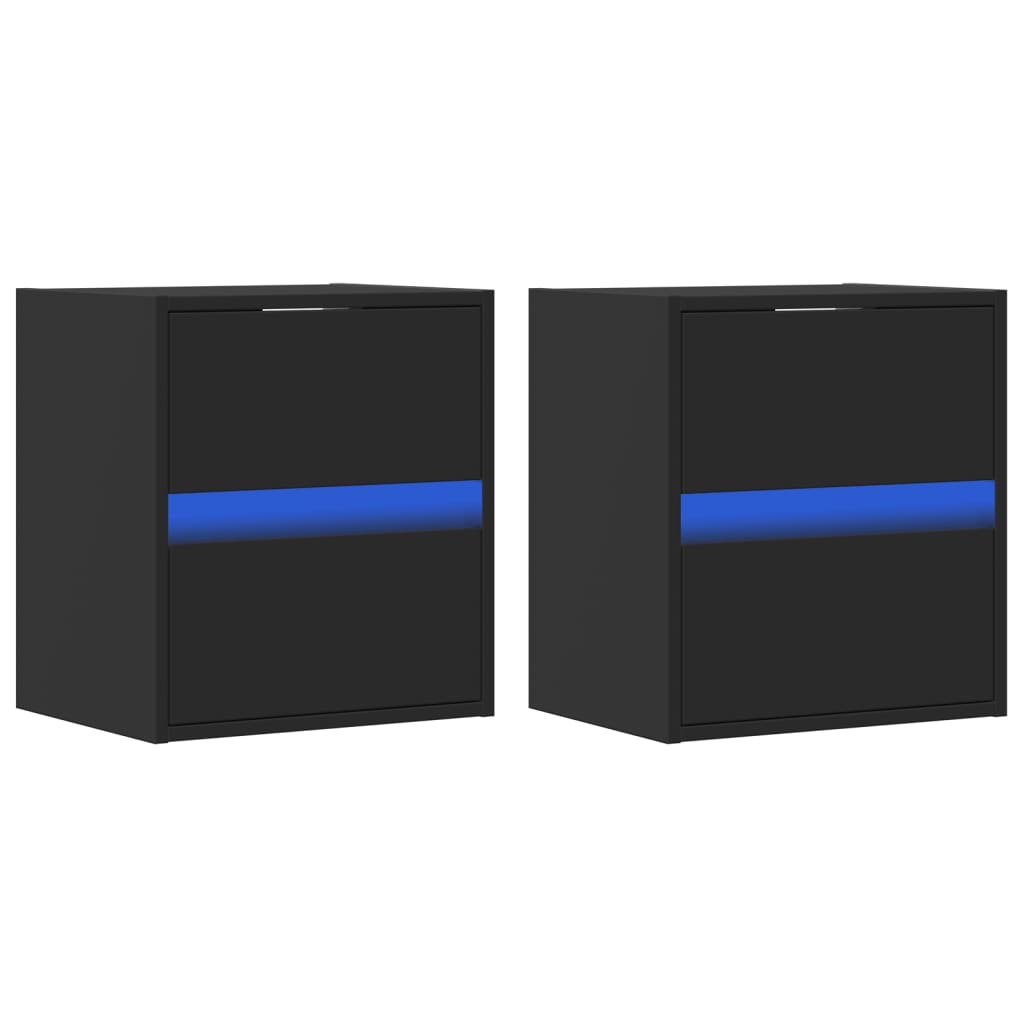 Móveis de parede p/ TV com luzes LED 2 pcs 41x31x45 cm preto