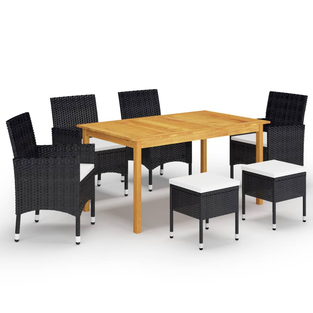 7 Pcs conjunto de jantar para jardim preto