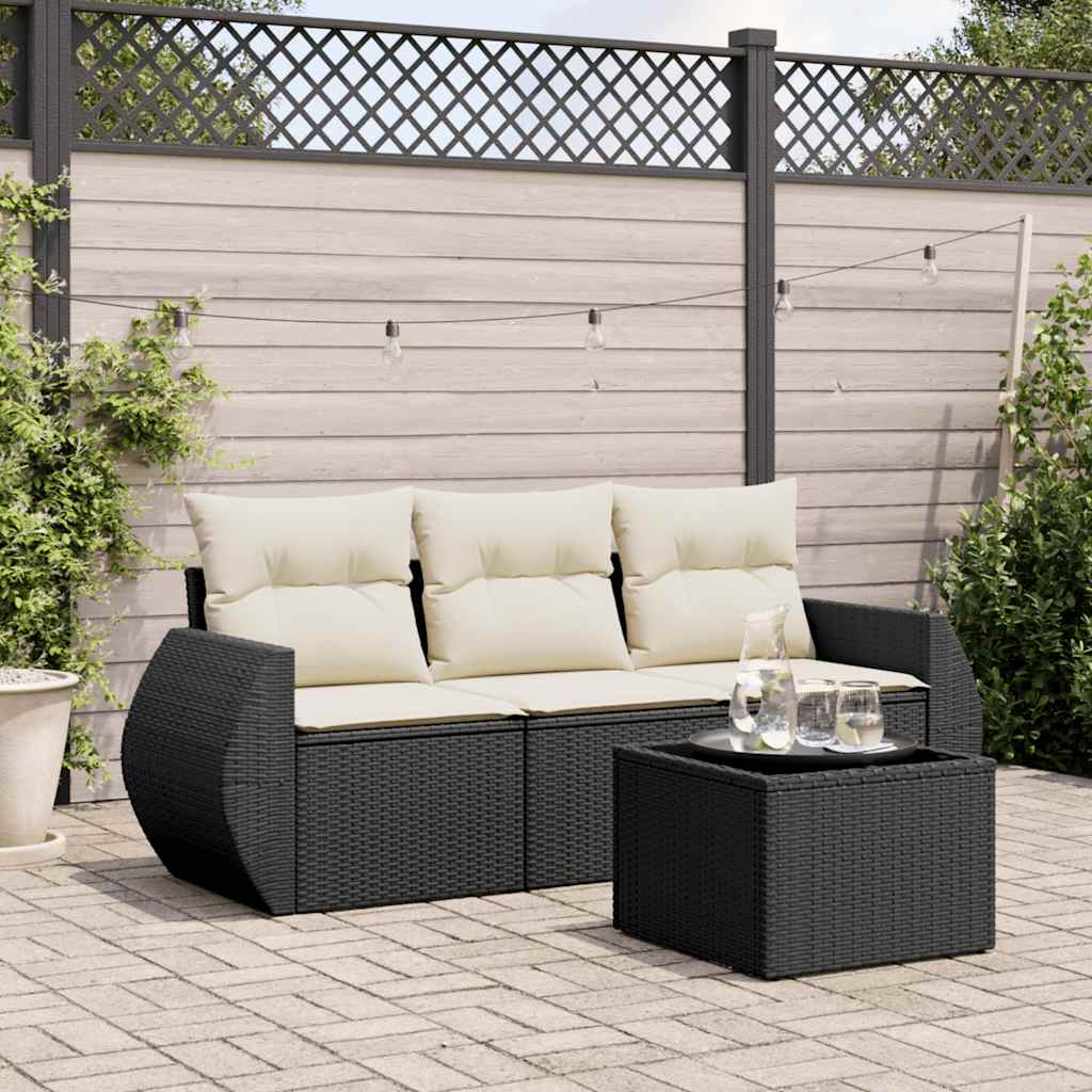 4 Pcs conjunto de sofás para jardim c/ almofadões vime PE preto