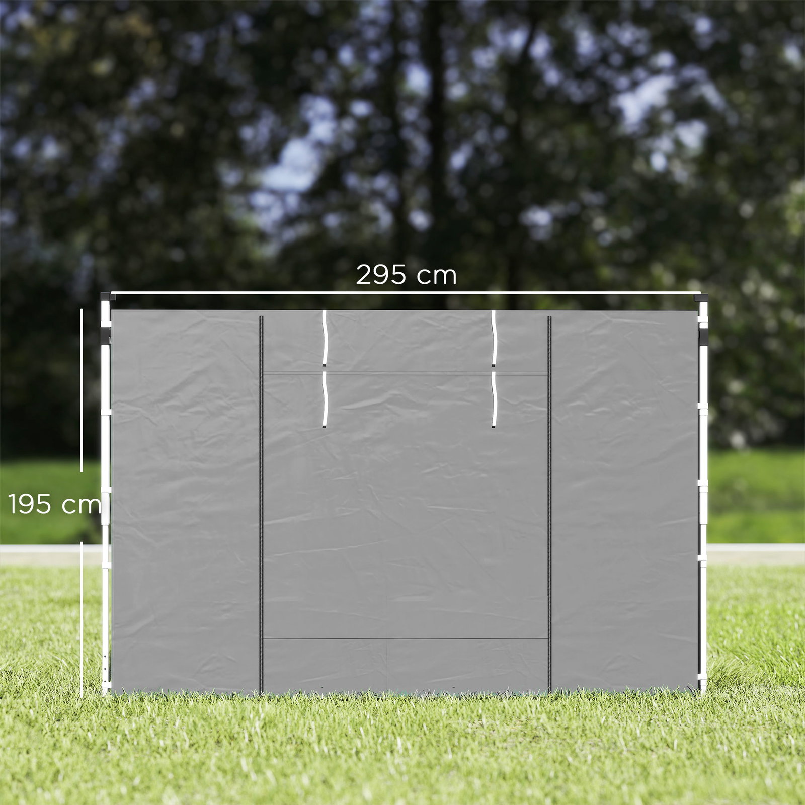 2 Paredes laterais para tenda 300x200 cm com janela enrolável e porta com fecho para tendas 3x3 m ou 3x6 m cinzento