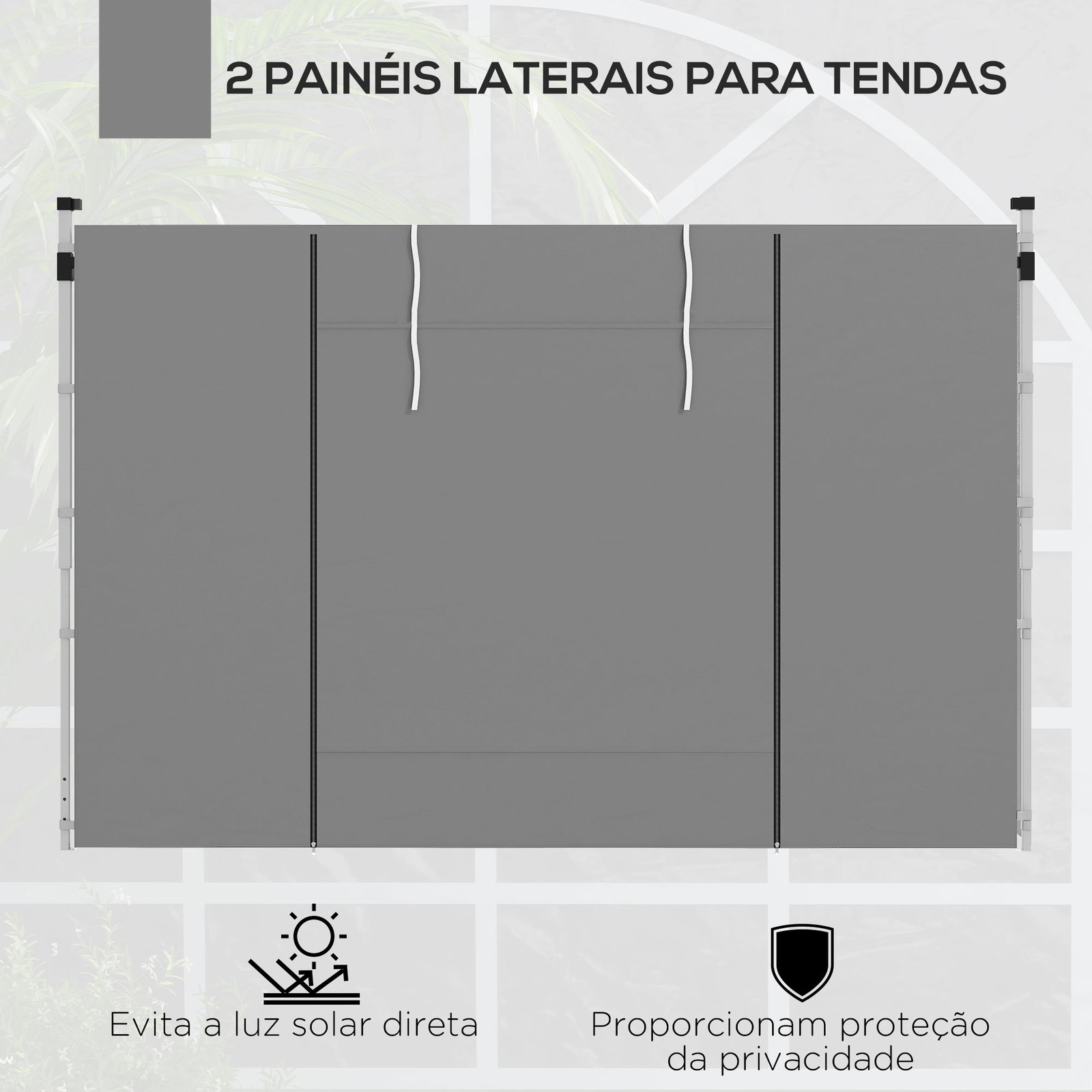 2 Paredes laterais para tenda 300x200 cm com janela enrolável e porta com fecho para tendas 3x3 m ou 3x6 m cinzento