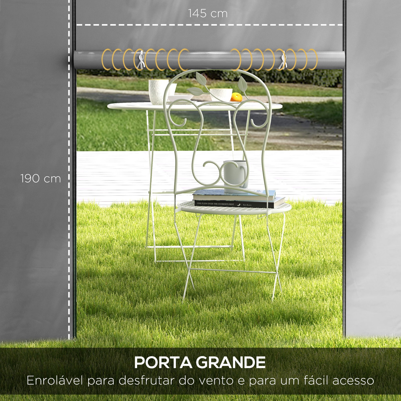 2 Paredes laterais para tenda 300x200 cm com janela enrolável e porta com fecho para tendas 3x3 m ou 3x6 m cinzento