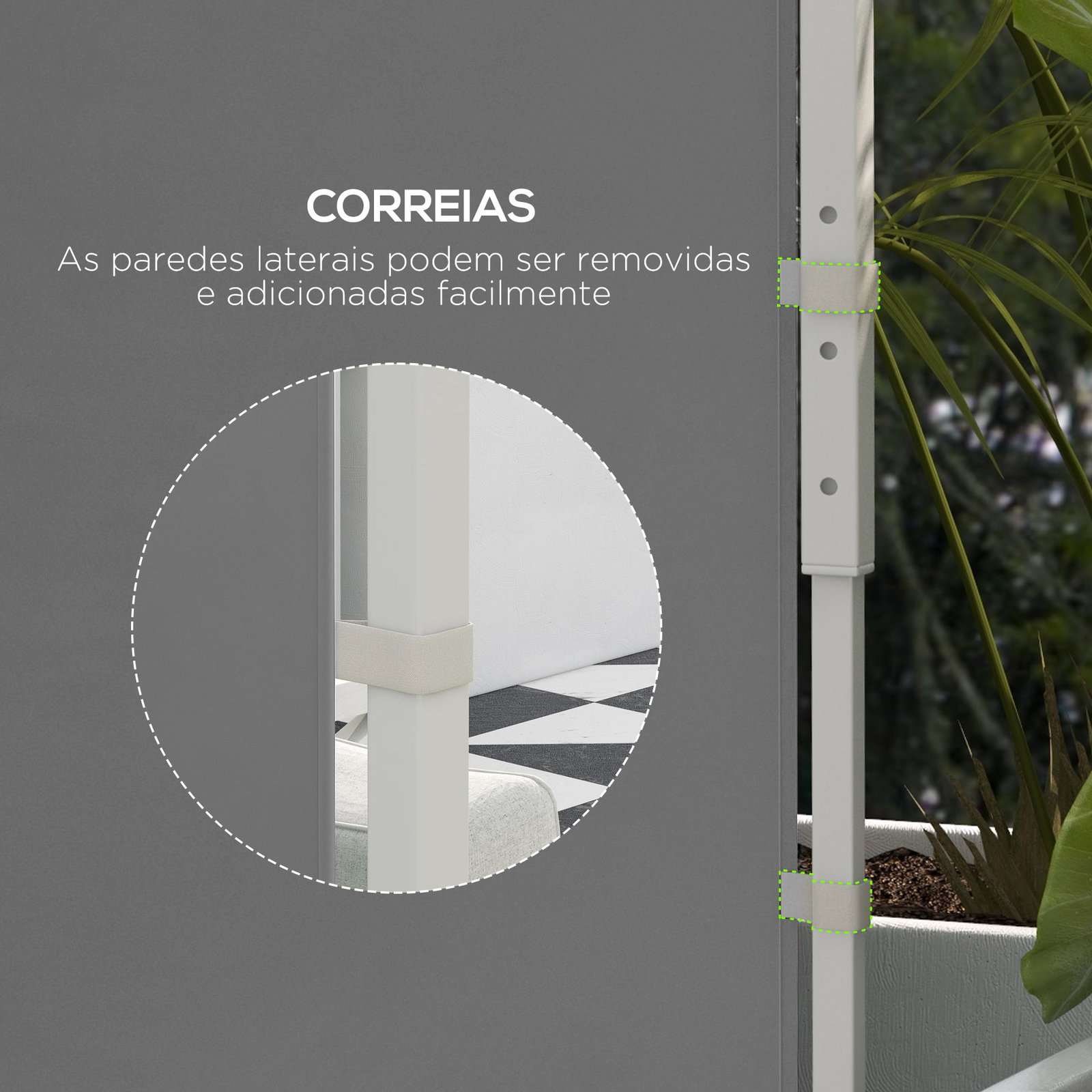 2 Paredes laterais para tenda 300x200 cm com janela enrolável e porta com fecho para tendas 3x3 m ou 3x6 m cinzento