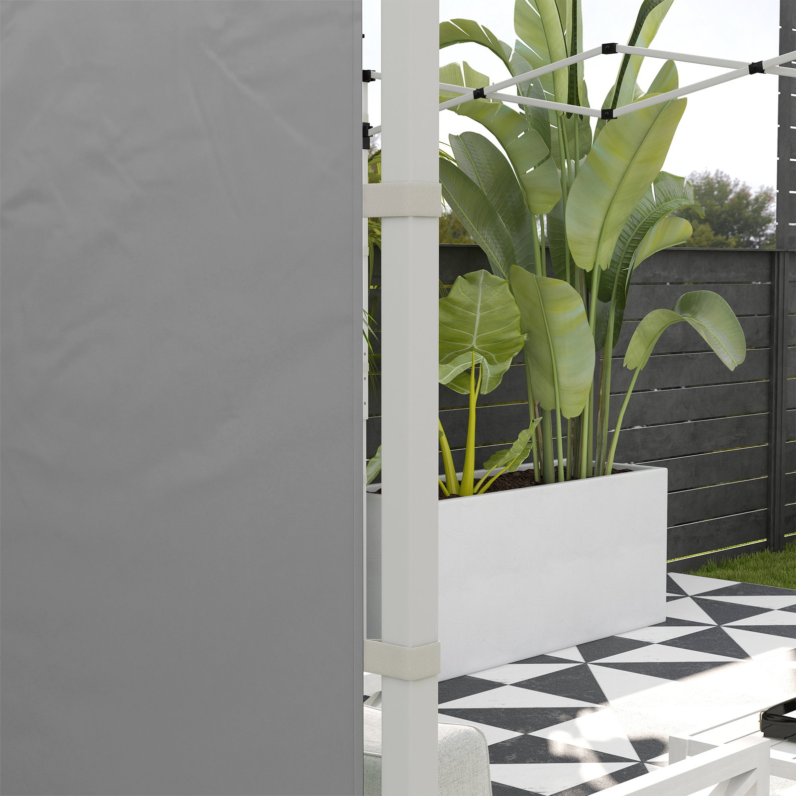 2 Paredes laterais para tenda 300x200 cm com janela enrolável e porta com fecho para tendas 3x3 m ou 3x6 m cinzento