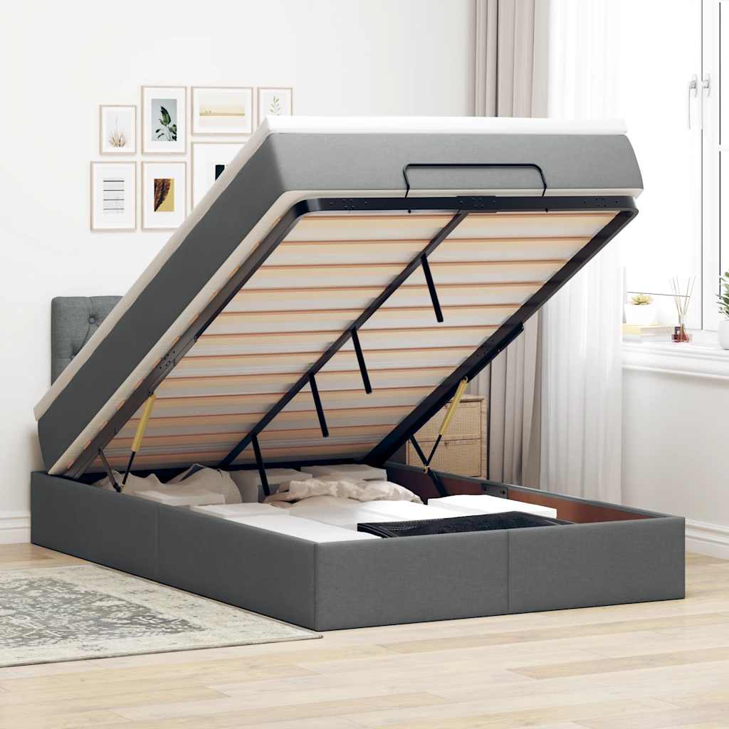 Cama otomana com colchão 120x200 cm tecido cinzento escuro