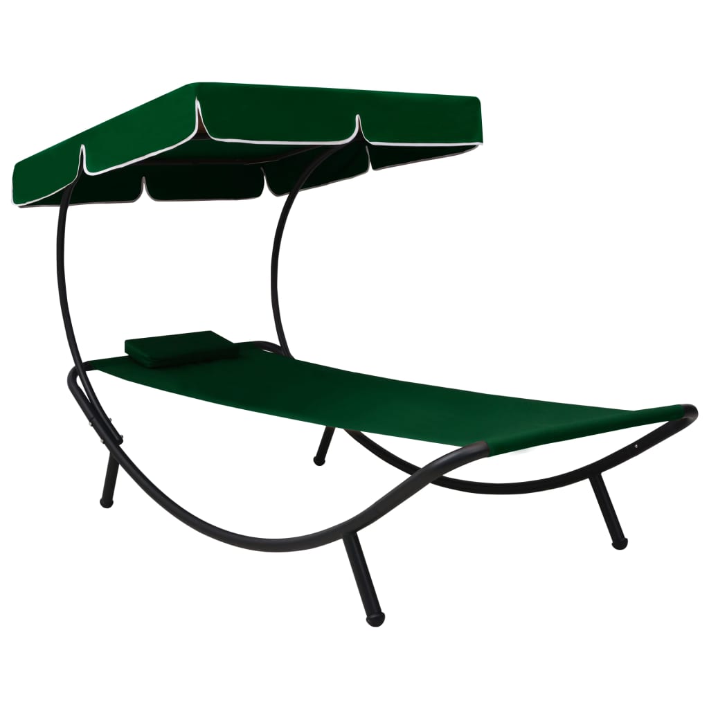 Espreguiçadeira com toldo e almofada verde