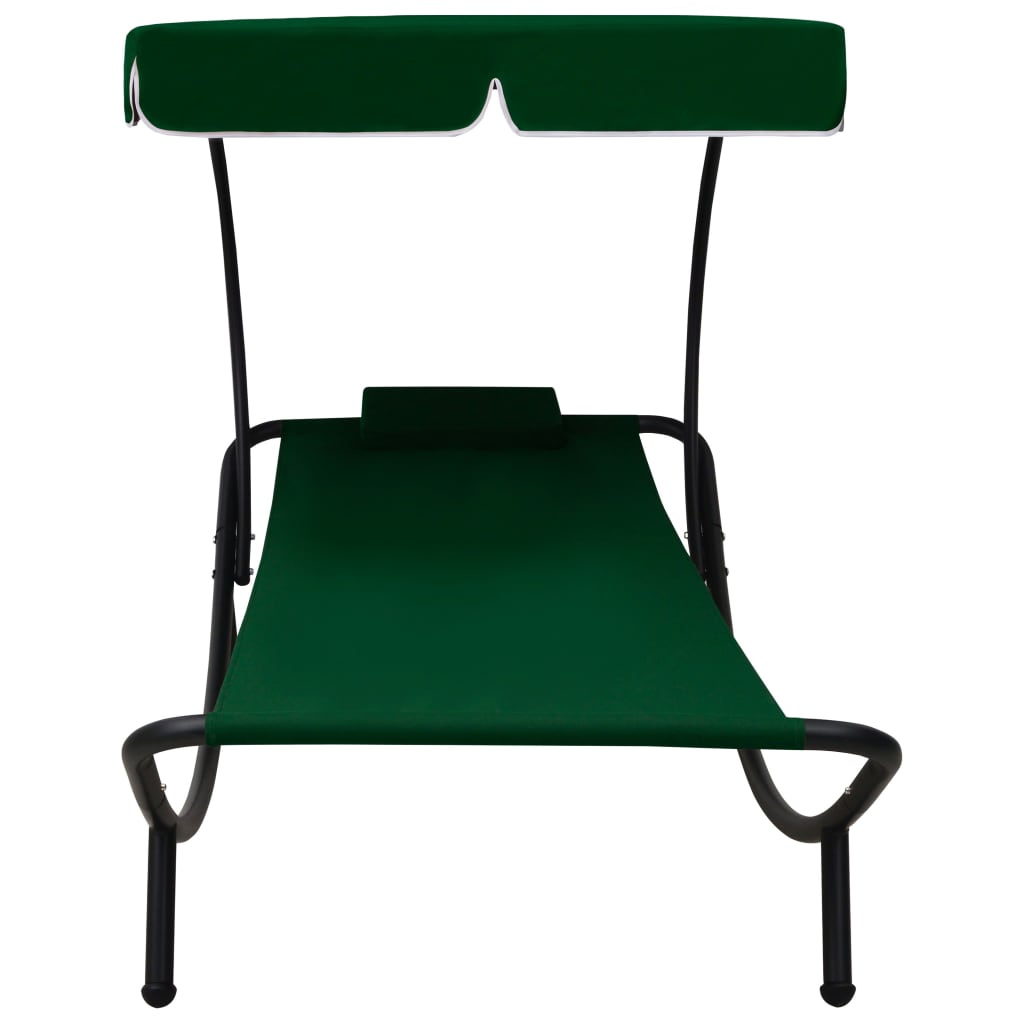 Espreguiçadeira com toldo e almofada verde