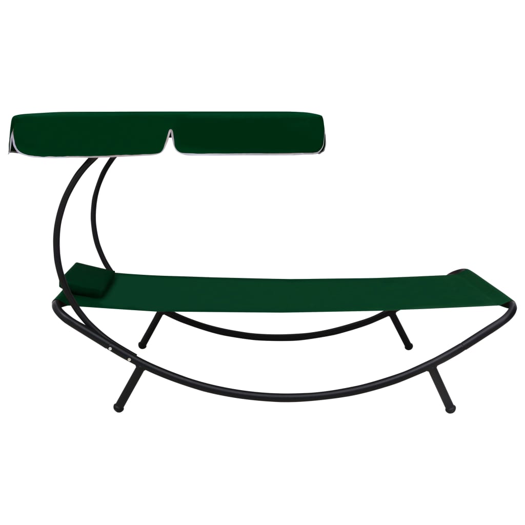 Espreguiçadeira com toldo e almofada verde