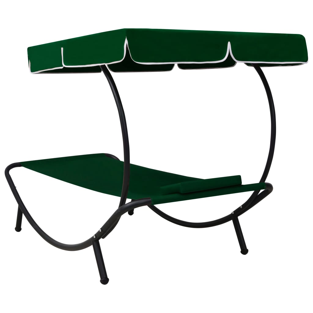Espreguiçadeira com toldo e almofada verde