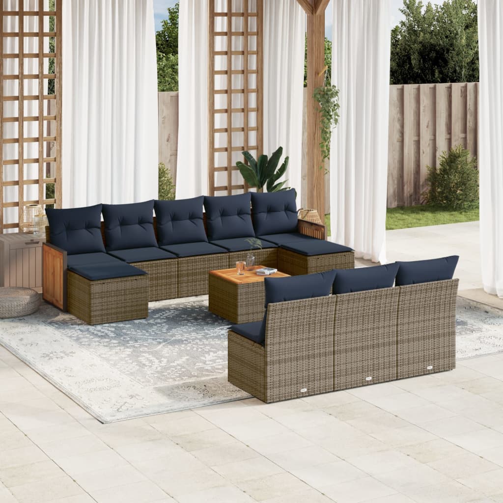 Conjunto de sofá de jardim com 11 peças e almofadas em rattan sintético cinza
