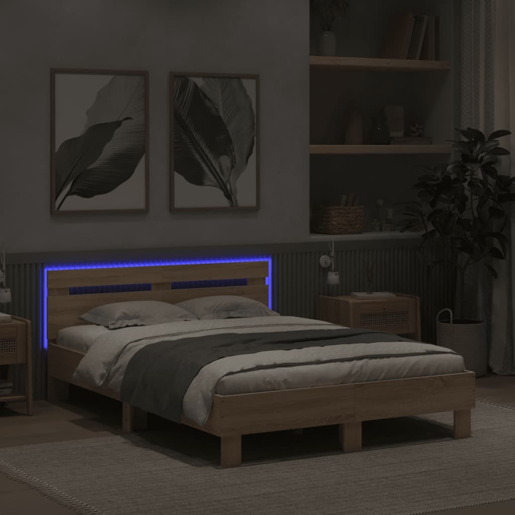 Estrutura cama c/ cabeceira/luzes LED 120x190cm carvalho sonoma