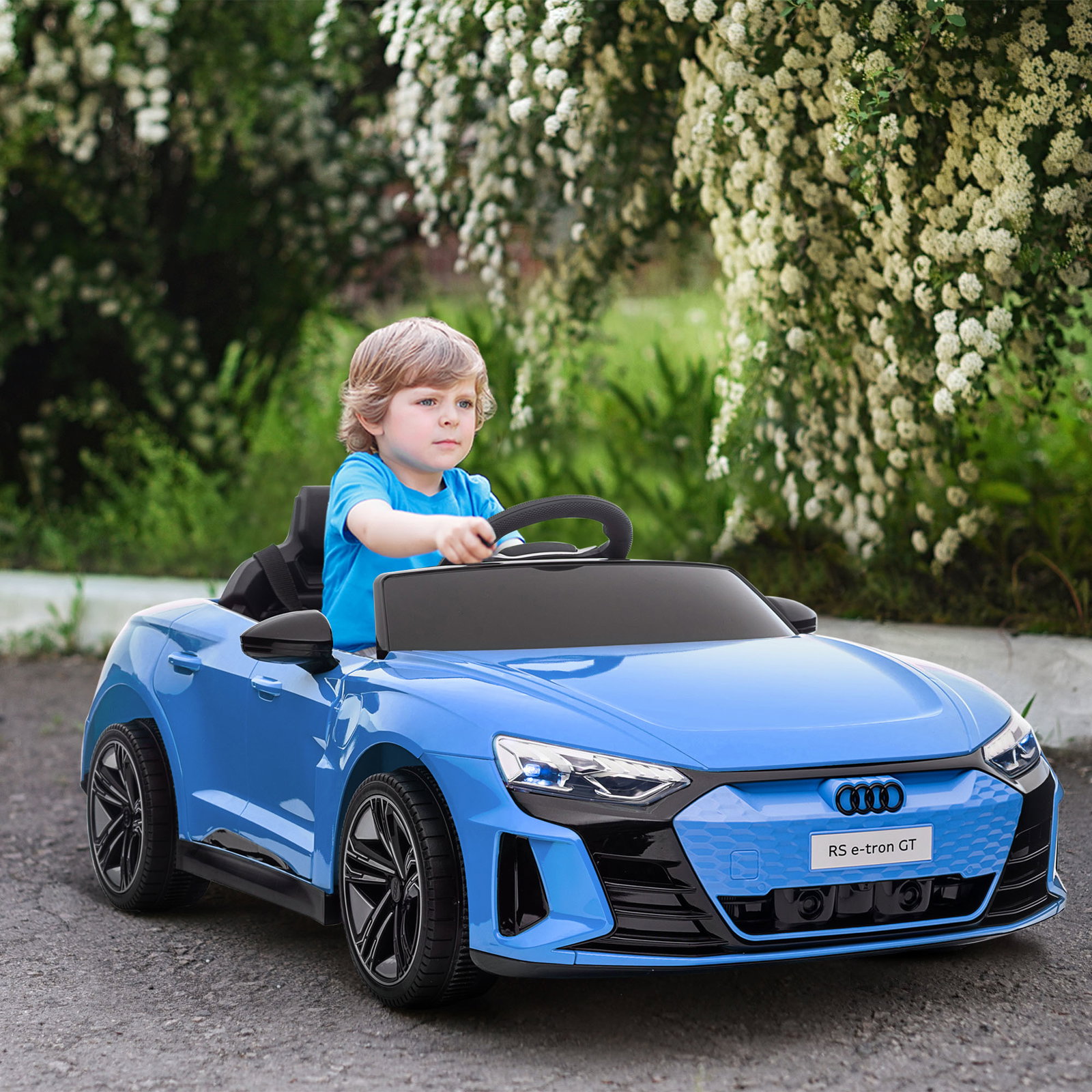 Carro elétrico audi rs e-tron gt 12v com 2 motores controlo remoto faróis LED buzina música USB 3-5km/h 103x58x41cm azul