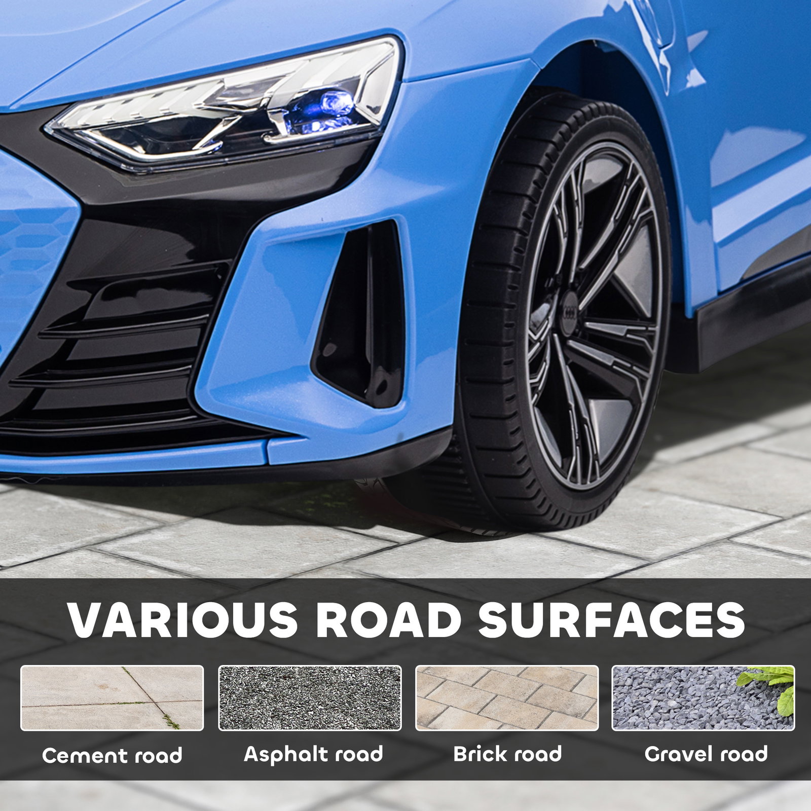 Carro elétrico audi rs e-tron gt 12v com 2 motores controlo remoto faróis LED buzina música USB 3-5km/h 103x58x41cm azul