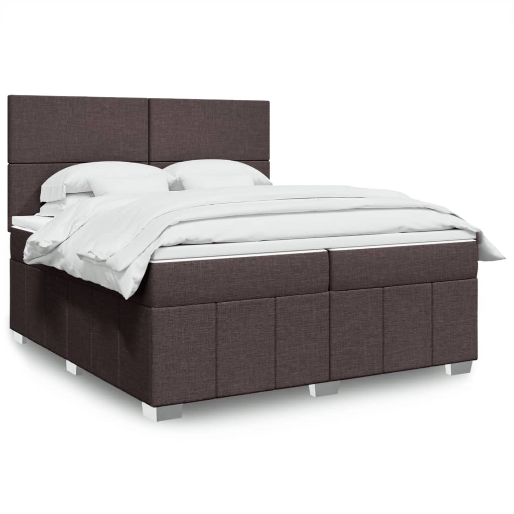 Cama com molas/colchão 200x200 cm tecido castanho-escuro