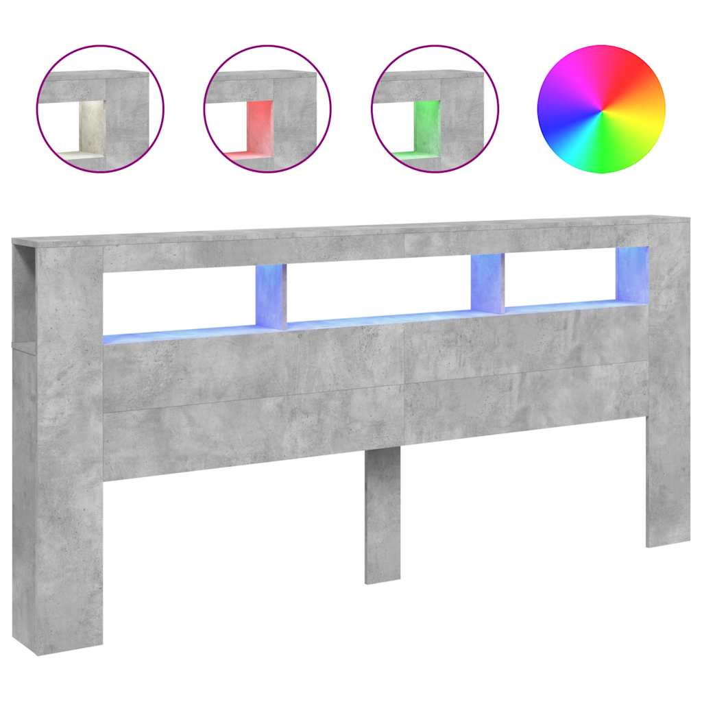 Cabeceira c/ leds 220x18,5x103,5 cm cinzento-cimento