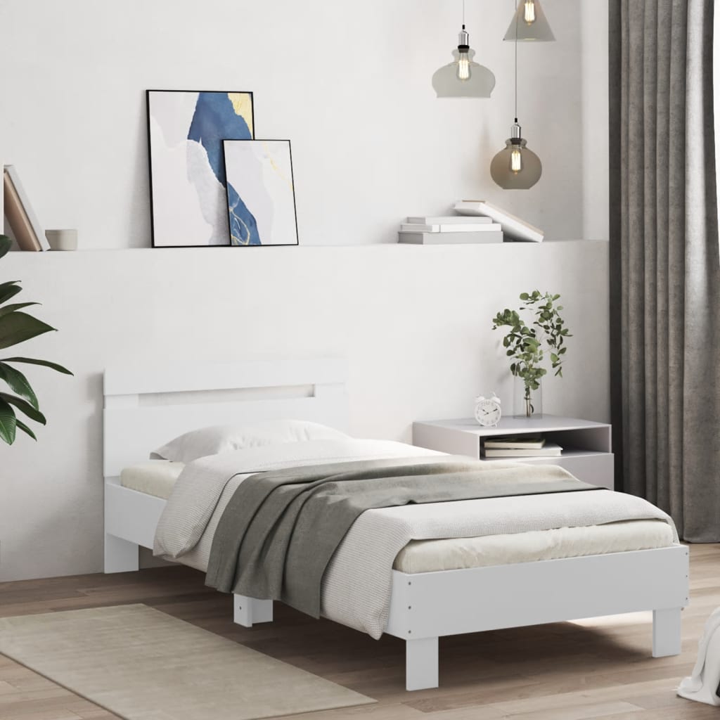 Estrutura de cama c/ cabeceira e luzes LED 90x190 cm branco