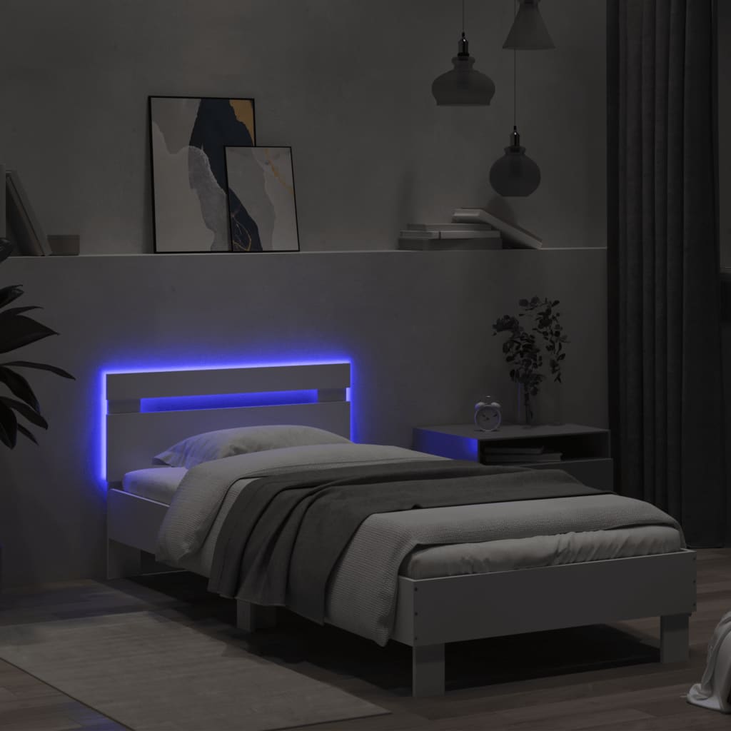Estrutura de cama c/ cabeceira e luzes LED 90x190 cm branco