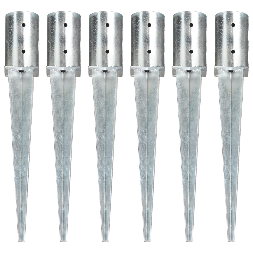 Estacas de enterrar 6 pcs 8x61 cm aço galvanizado prateado
