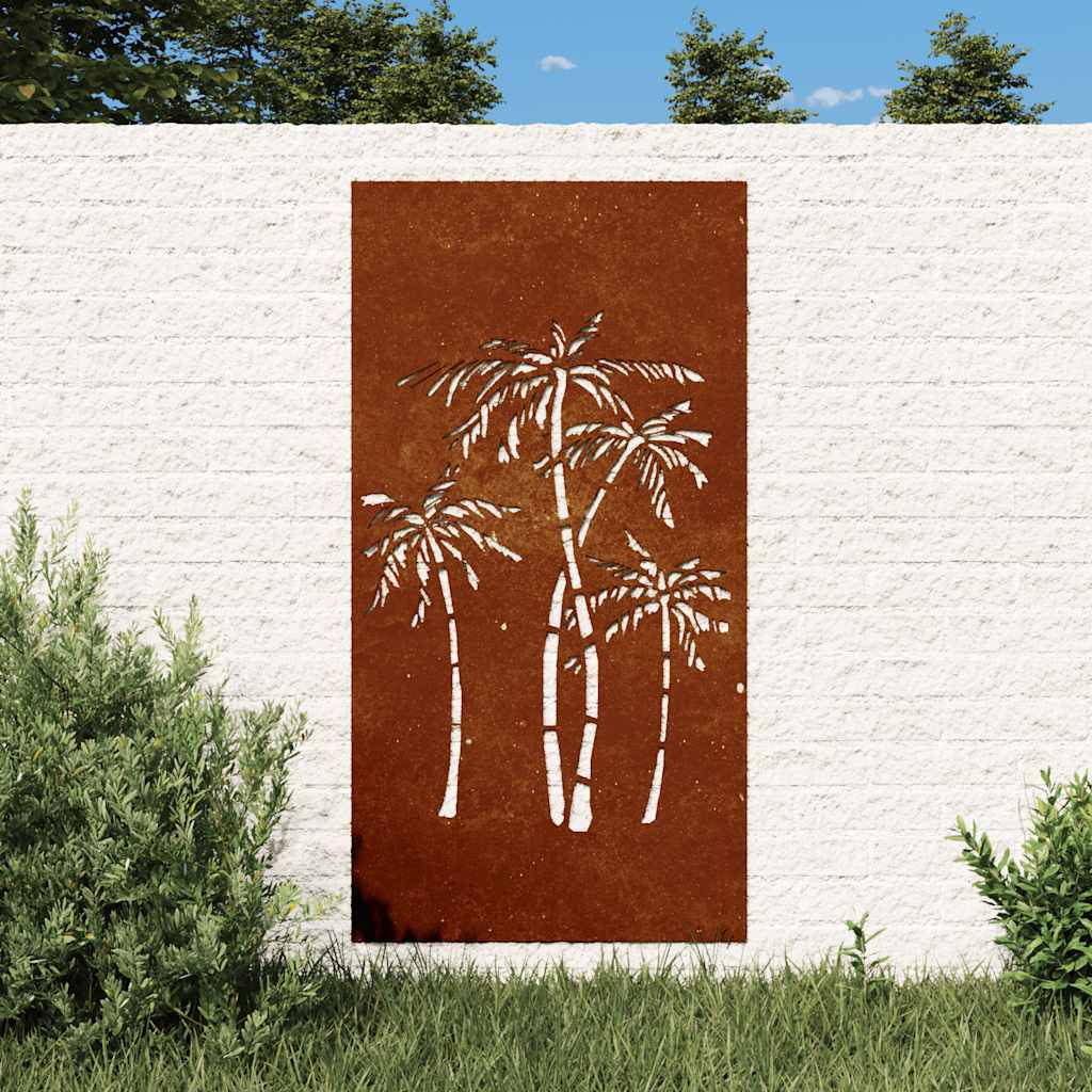 Decoração p/ muro de jardim 105x55cm aço corten design palmeira