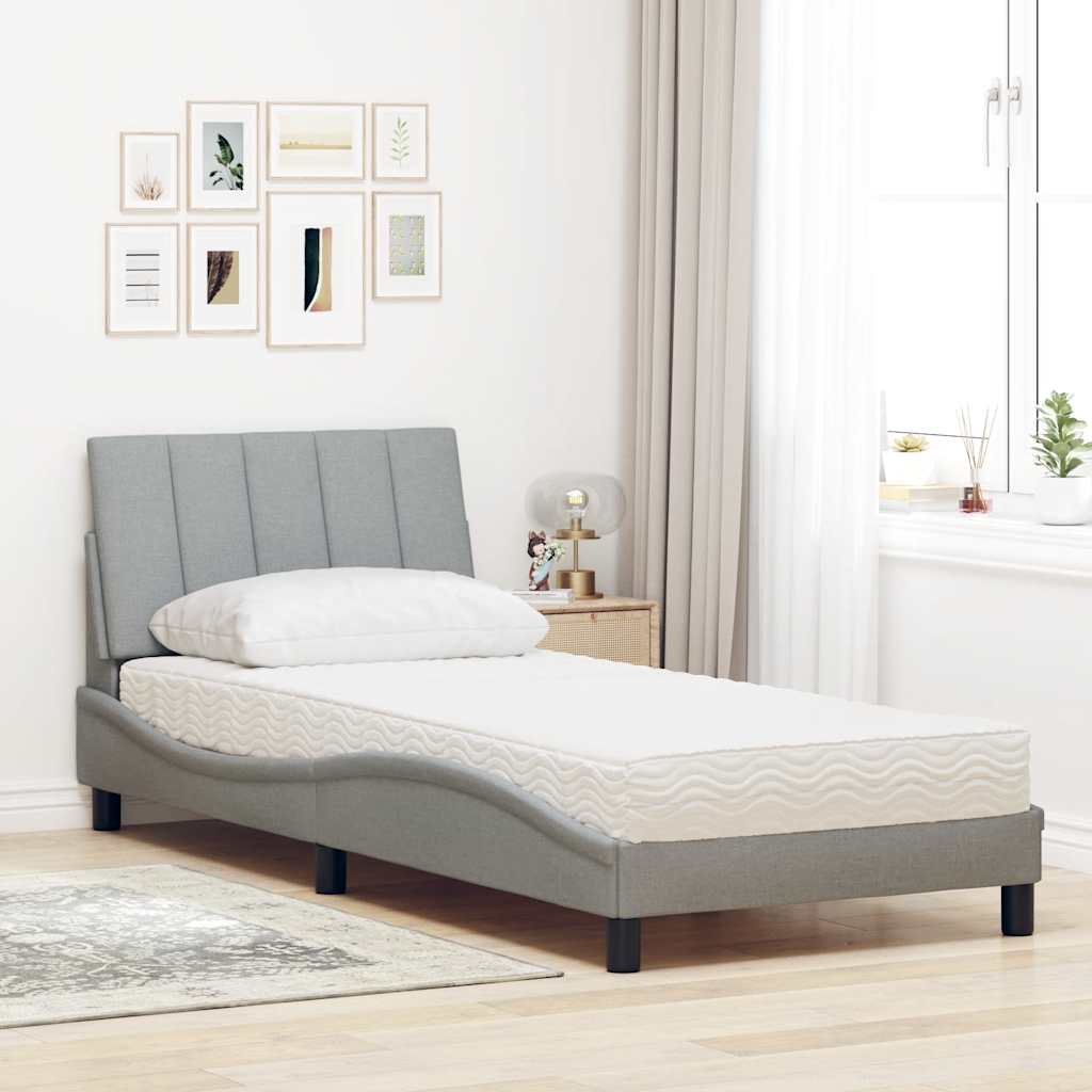Cama com colchão hanko 90x190 cm tecido cinzento-claro
