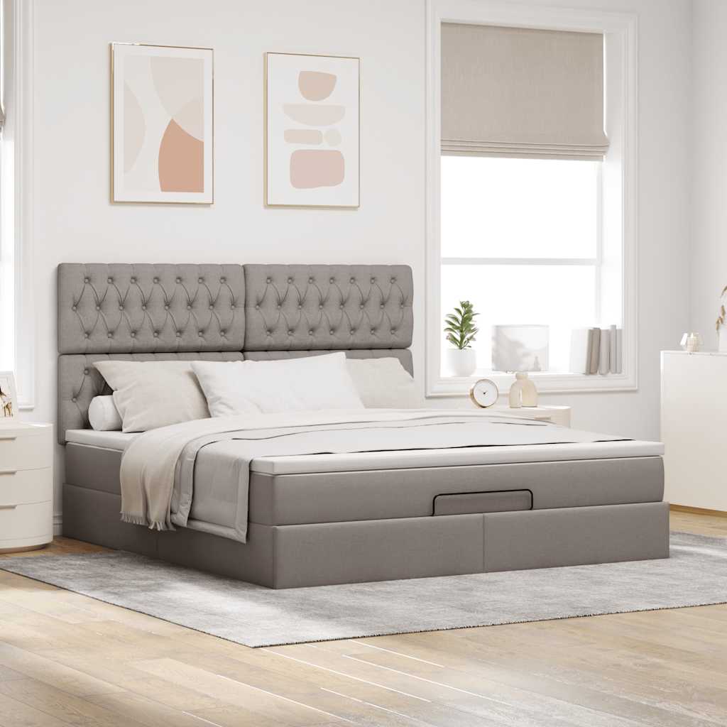 Moldura de cama otomana com tecido taupe 180x200cm