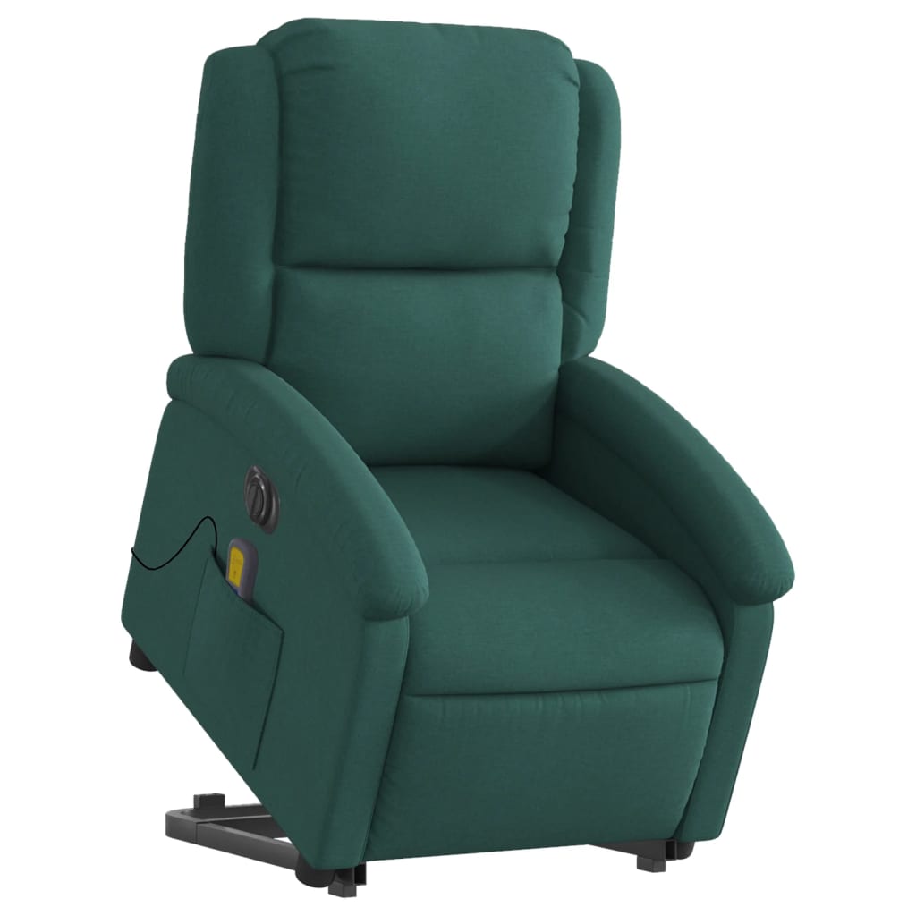 Poltrona elétrica elevatória massagens tecido verde-escuro