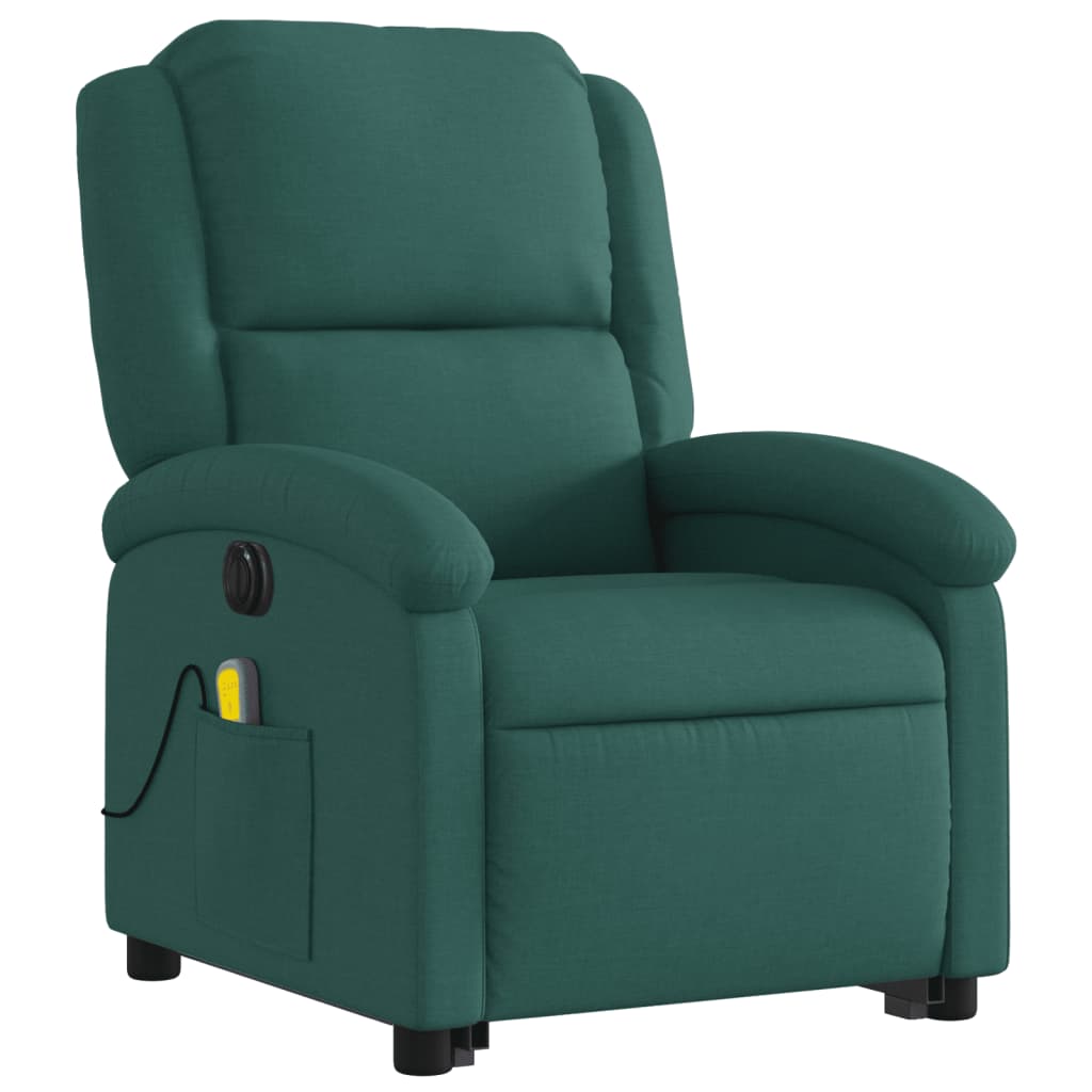Poltrona elétrica elevatória massagens tecido verde-escuro