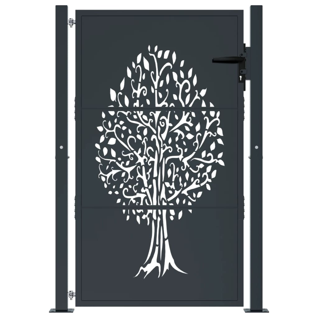 Portão de jardim 100x125 cm aço design árvore antracite