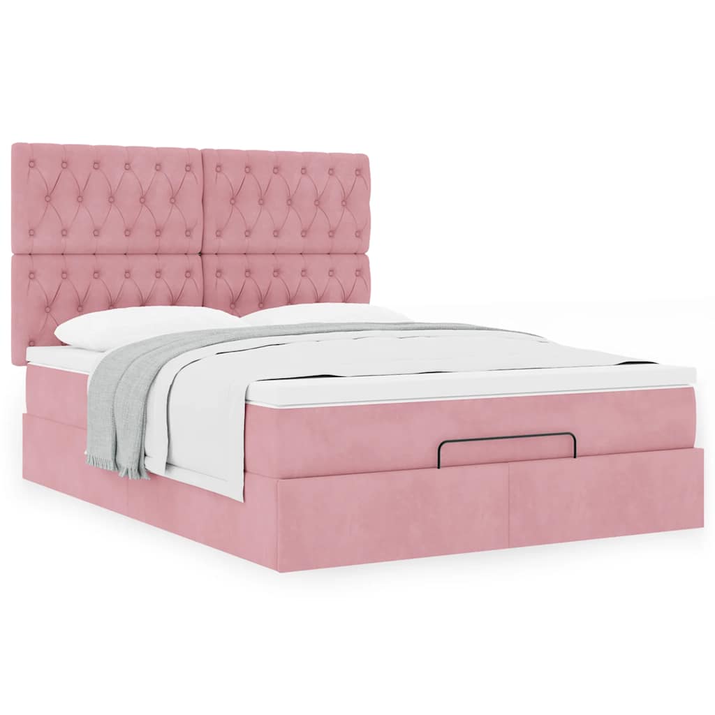 Estrutura de cama otomana com colchões 140x200 cm veludo rosa