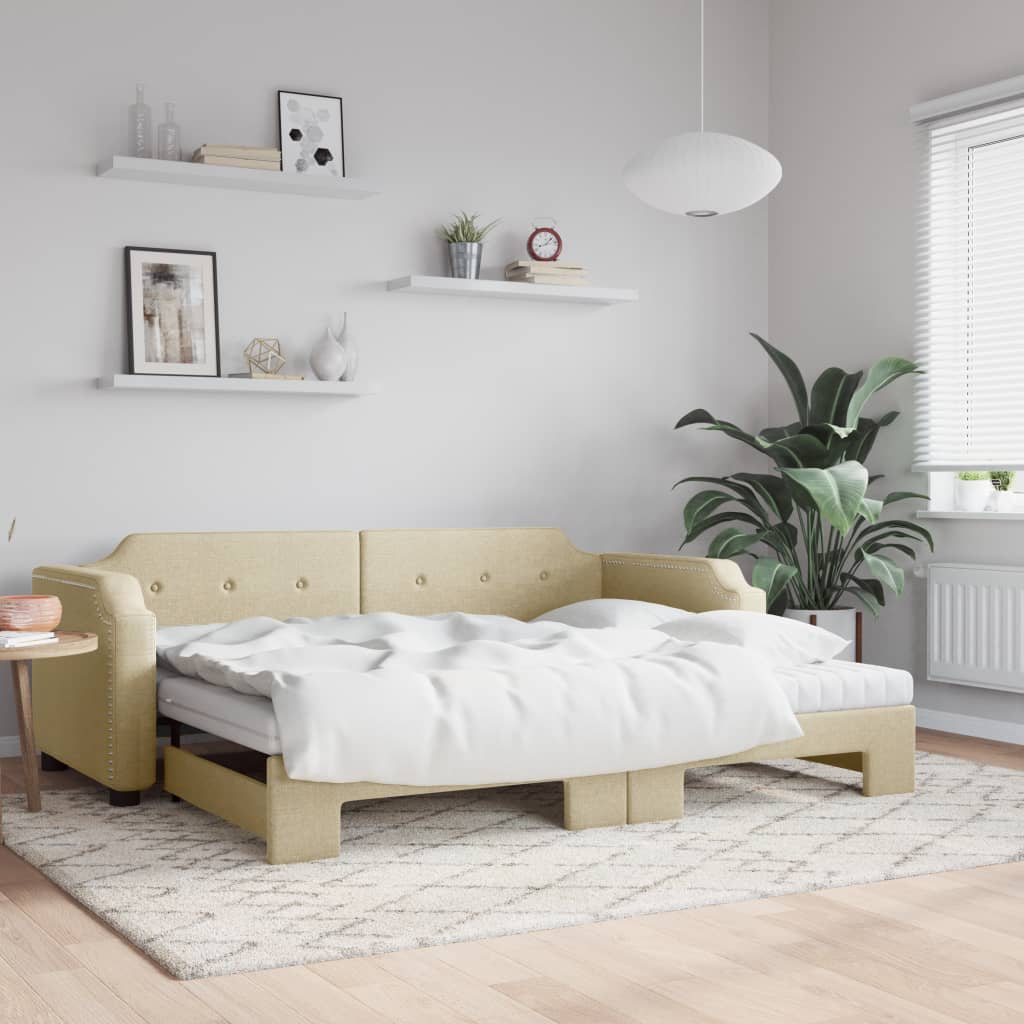 Sofá-cama c/ gavetão e colchões 90x200 cm tecido cor creme