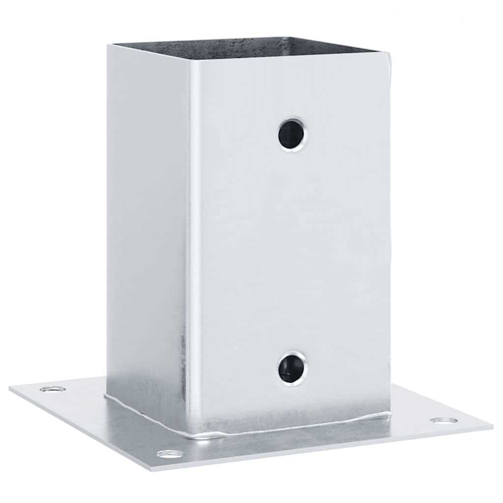 Bases de poste quadradas 4 pcs prata 81x81 mm aço galvanizado
