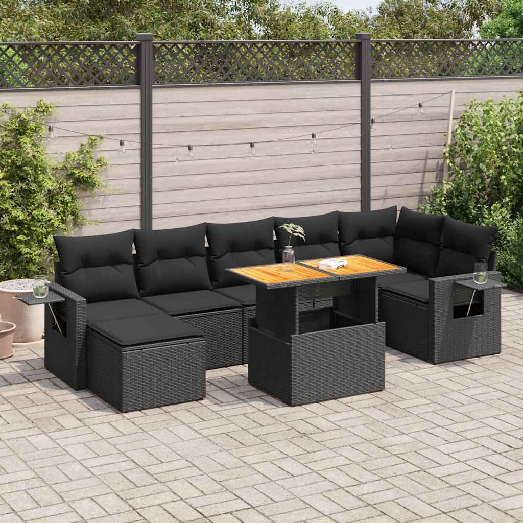 8 Pcs conjunto sofás de jardim com almofadões vime PE preto
