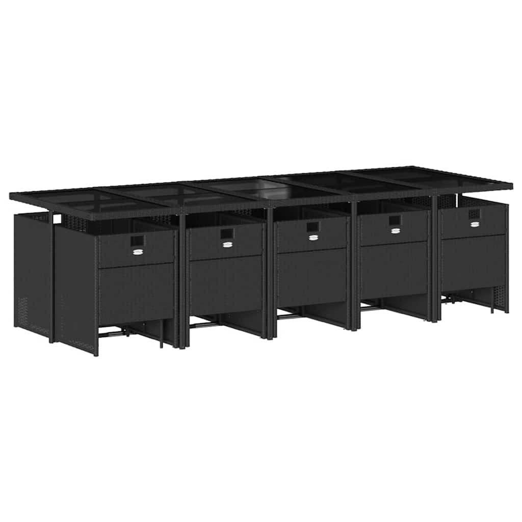 15 Pcs conjunto de jantar p/jardim com almofadões vime PE preto
