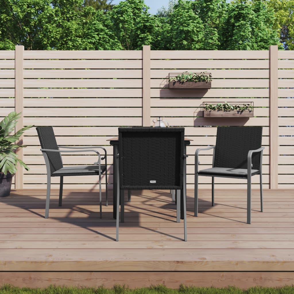 5 Pcs conjunto de jantar p/ jardim c/ almofadões vime PE e aço