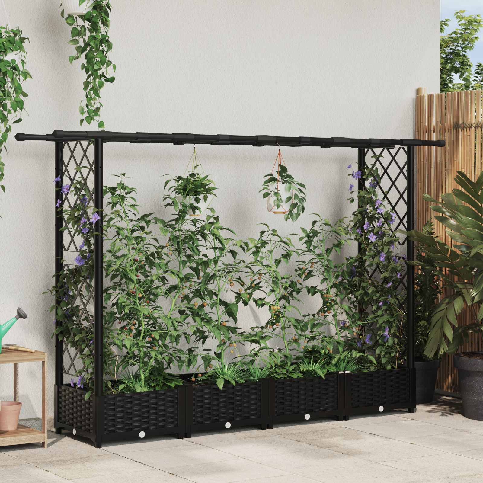Cama elevada com treliça e telhado preto 203 x 40 x 121 cm PP