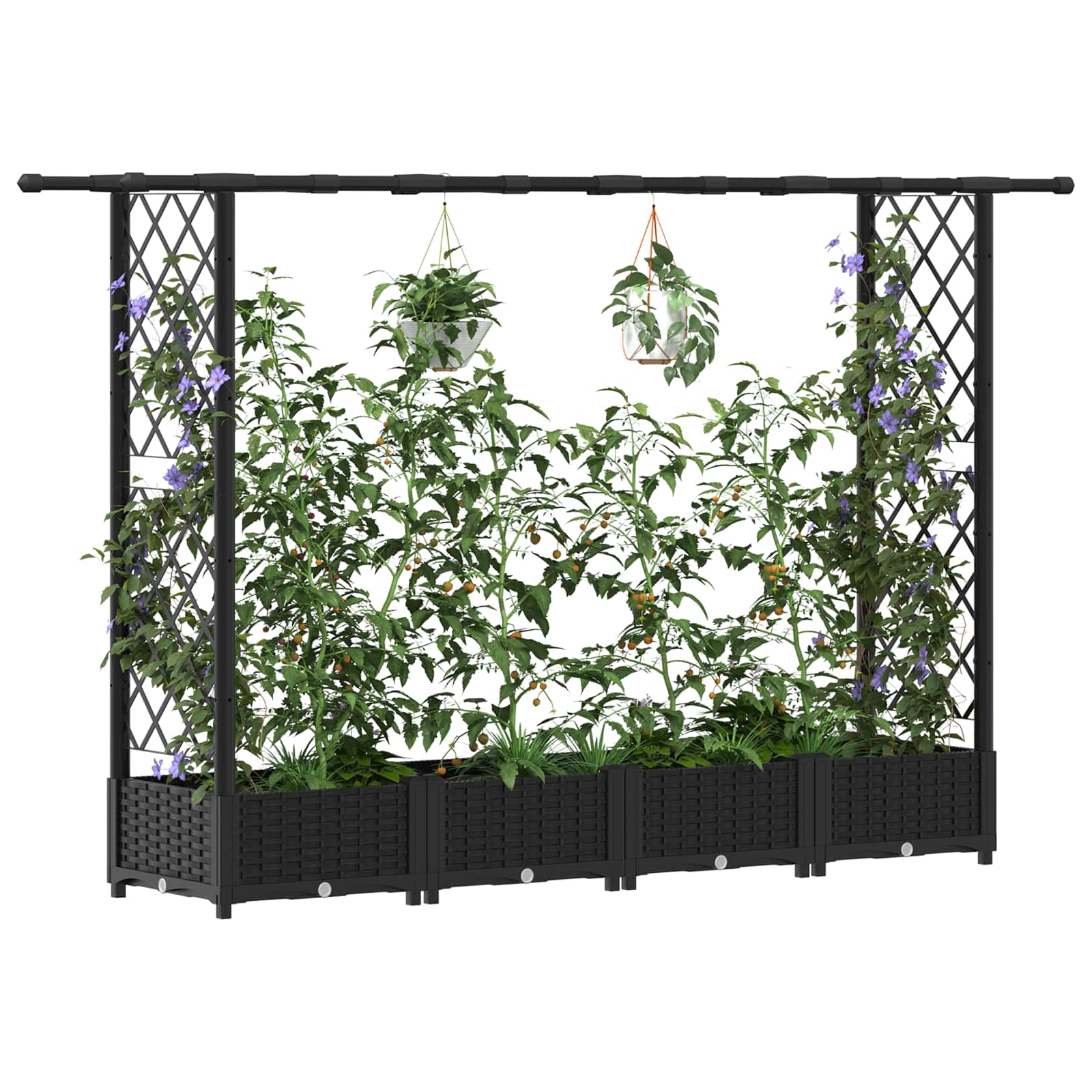 Cama elevada com treliça e telhado preto 203 x 40 x 121 cm PP