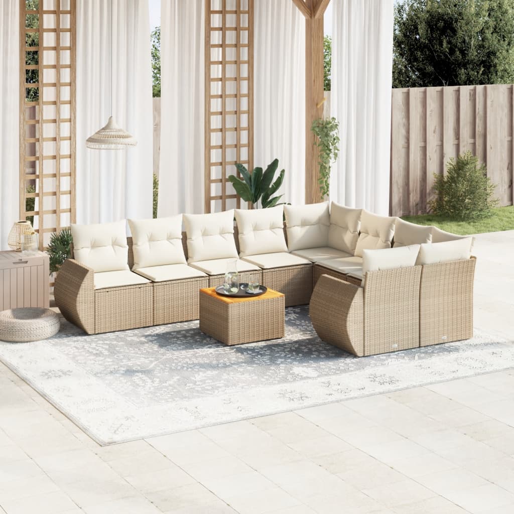 10 Pcs conjunto de sofás p/ jardim com almofadões vime PE bege