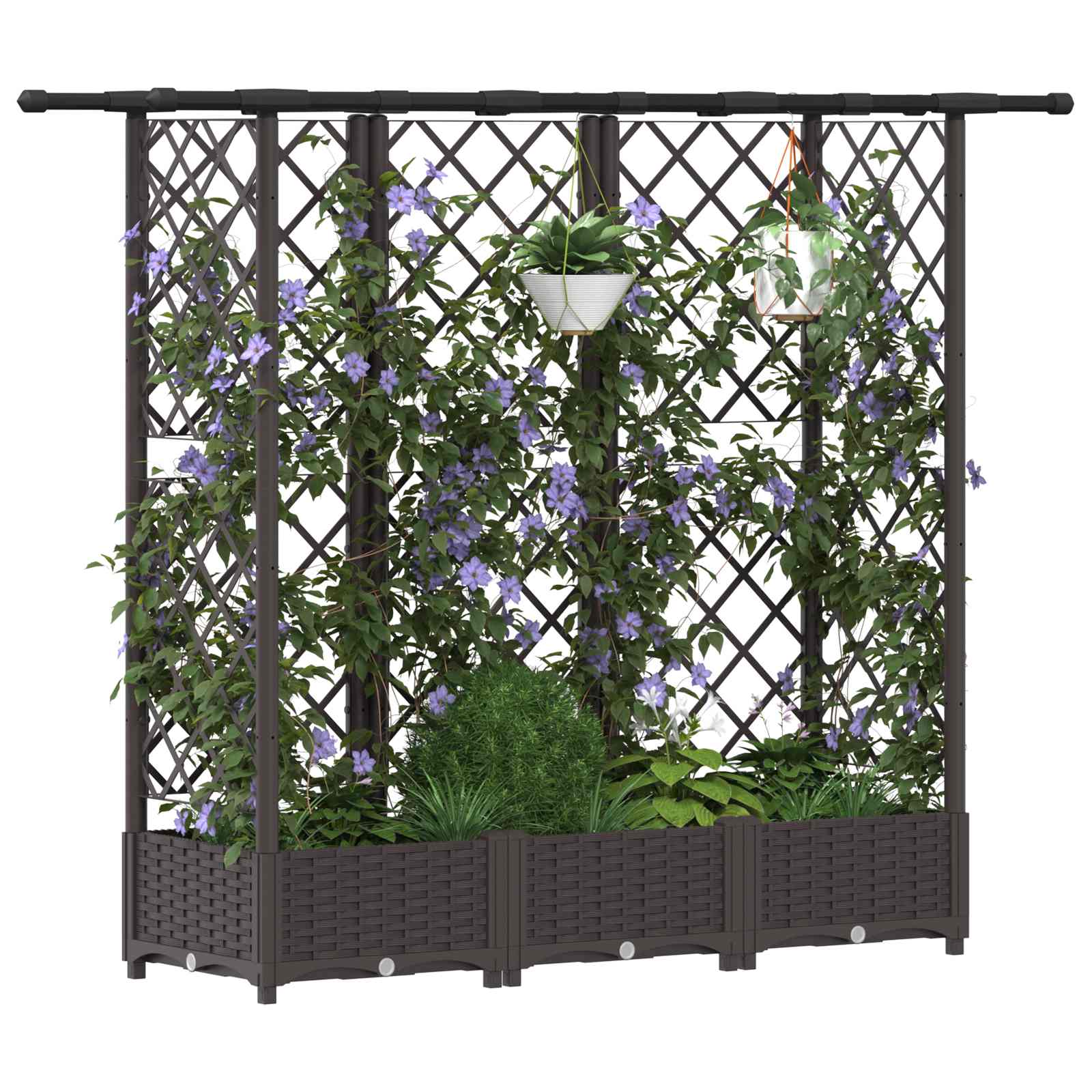 Cama elevada com treliça e telhado castanho 164 x 40 x 121 cm