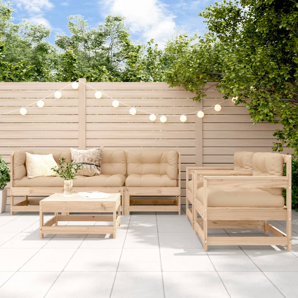 6 Pcs conjunto lounge jardim c/ almofadões madeira maciça