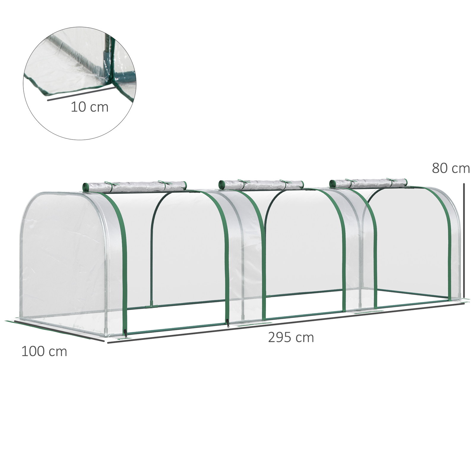 Estufa para jardim estufa pequena para cultivo de plantas com 3 janelas 295x100x80 cm 3 transparente e verde