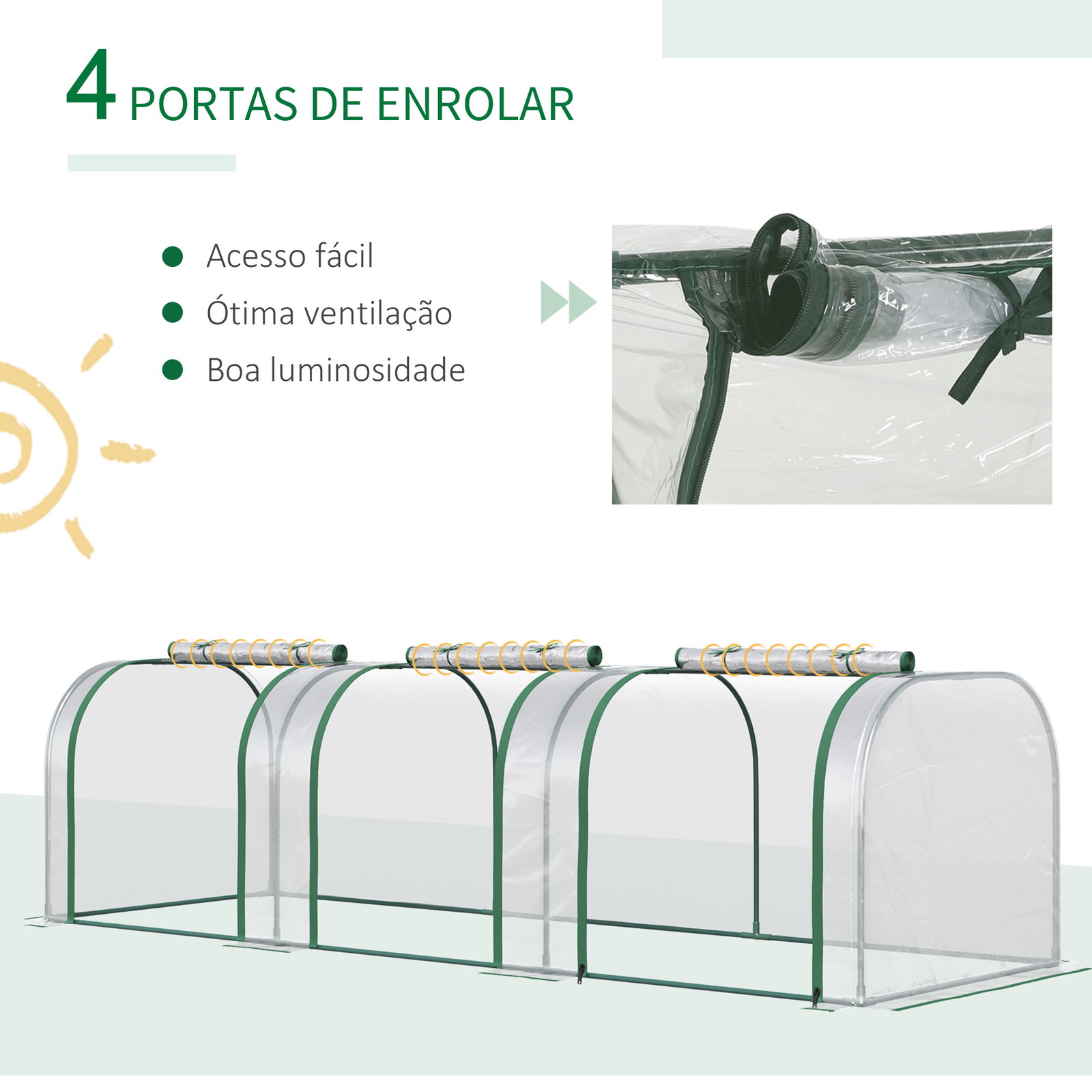 Estufa para jardim estufa pequena para cultivo de plantas com 3 janelas 295x100x80 cm 3 transparente e verde