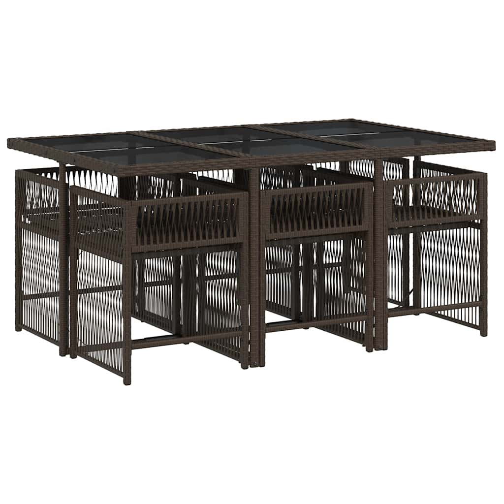 7 Pcs conjunto jantar p/ jardim c/ almofadões vime PE castanho