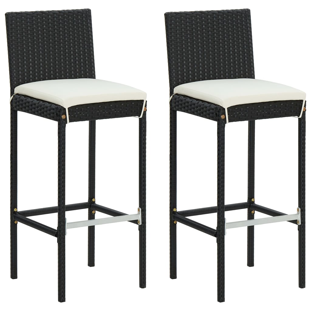 3 Pcs conjunto bar exterior com almofadões vime PE preto
